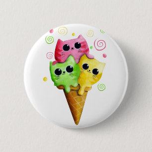 Cute Kitty Cat Ice Cream Ronde Button 5,7 Cm