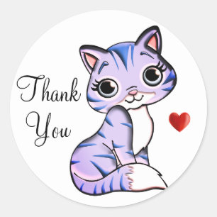 Cute kitty cat met hart Dank u Klassieke ronde Ronde Sticker
