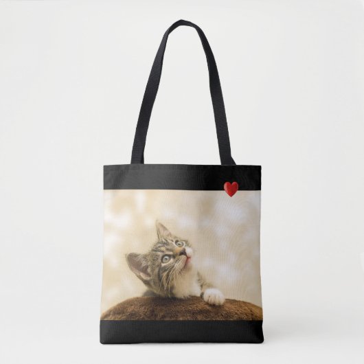 Cute Kitty Cat met hart op zwart Draagtas (Voorkant)