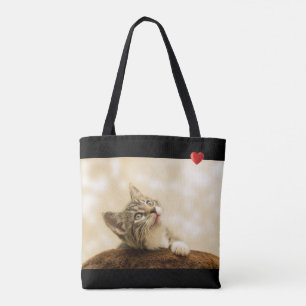 Cute Kitty Cat met hart op zwart Draagtas