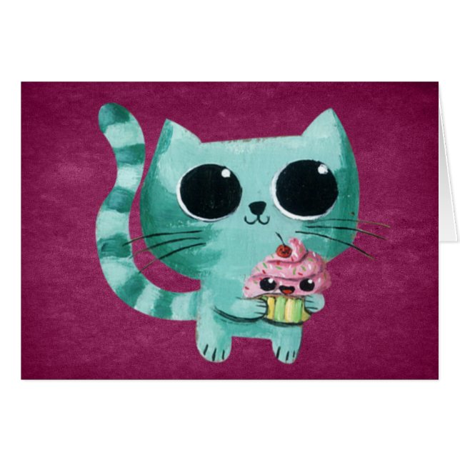 Cute Kitty Cat met Kawaii Cupcake (Voorkant Horizontaal)