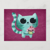 Cute Kitty Cat met Kawaii Cupcake Briefkaart (Voorkant)