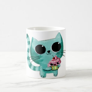 Cute Kitty Cat met Kawaii Cupcake Koffiemok