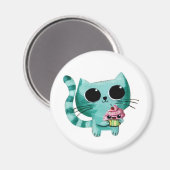 Cute Kitty Cat met Kawaii Cupcake Magneet (Voorkant / Achterkant)