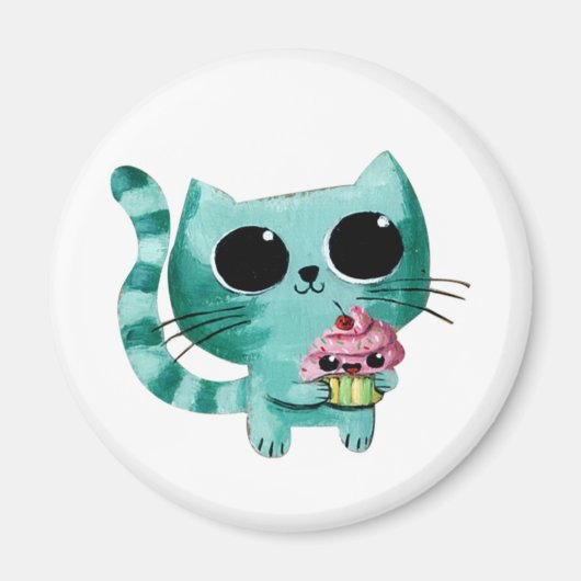 Cute Kitty Cat met Kawaii Cupcake Magneet (Voorkant)