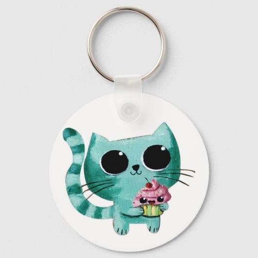 Cute Kitty Cat met Kawaii Cupcake Sleutelhanger (Voorkant)