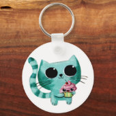 Cute Kitty Cat met Kawaii Cupcake Sleutelhanger (Voorkant)