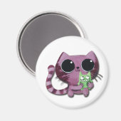 Cute Kitty Cat met Little Green Monster Magneet (Voorkant / Achterkant)