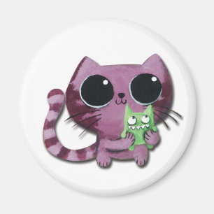 Cute Kitty Cat met Little Green Monster Magneet