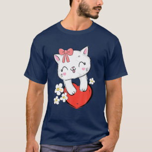 Cute Kitty Cat met roze poot en hartje Kitten Love T-shirt