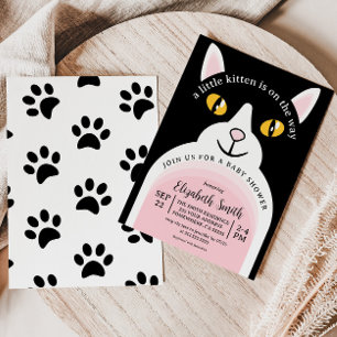Cute Kitty Cat Modern Arch Girly Baby shower Kaart