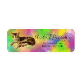 Cute  Kitty Cat Nap Abstracte regenboogkunst Etiket (Voorkant)