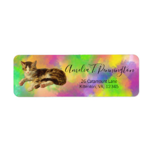 Cute  Kitty Cat Nap Abstracte regenboogkunst Etiket