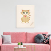 Cute Kitty Cat op Beige Canvas Afdruk (Insitu (Woonkamer))