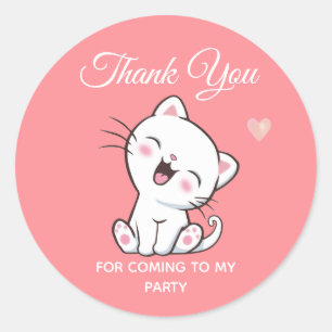 Cute Kitty Cat op Roze Dank je Ronde Sticker