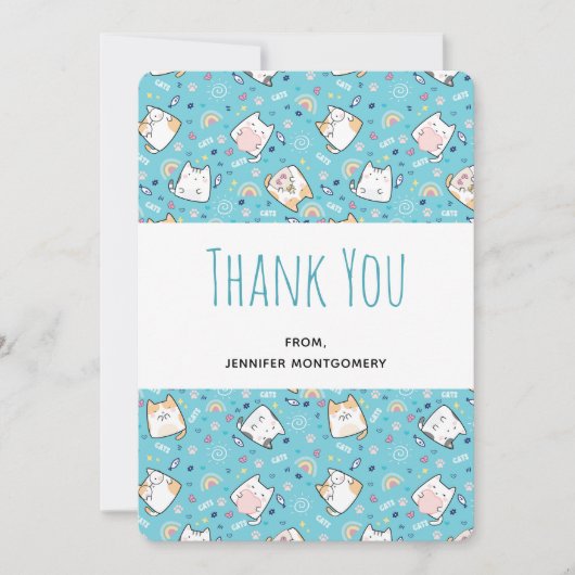 Cute Kitty Cat Pattern Fantastisch Hartelijk dank Bedankkaart (Voorkant)