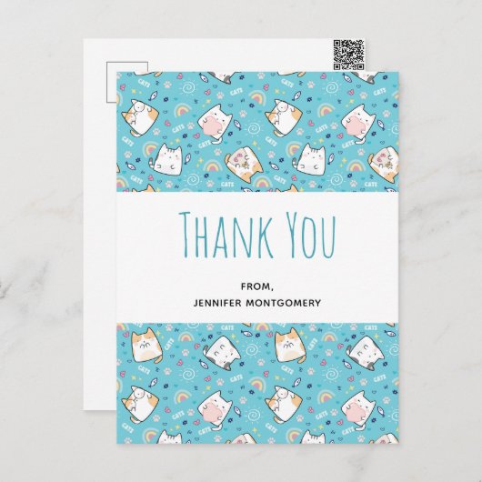Cute Kitty Cat Pattern Fantastisch Hartelijk dank Briefkaart (Voorkant / Achterkant)