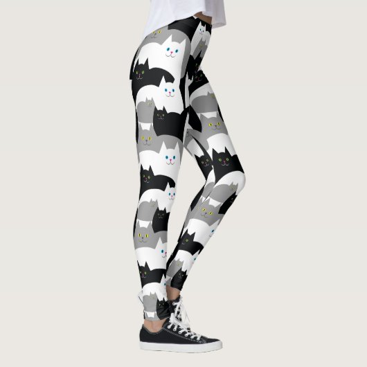 Cute Kitty Cat Pattern in Black, White en Grey Le Leggings (Rechts)