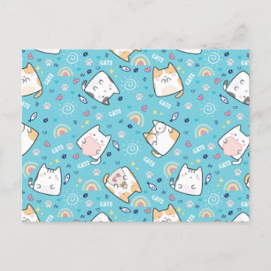 Cute Kitty Cat Pattern Whimsical Briefkaart