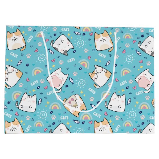 Cute Kitty Cat Pattern Whimsical Groot Cadeauzakje (Achterkant)