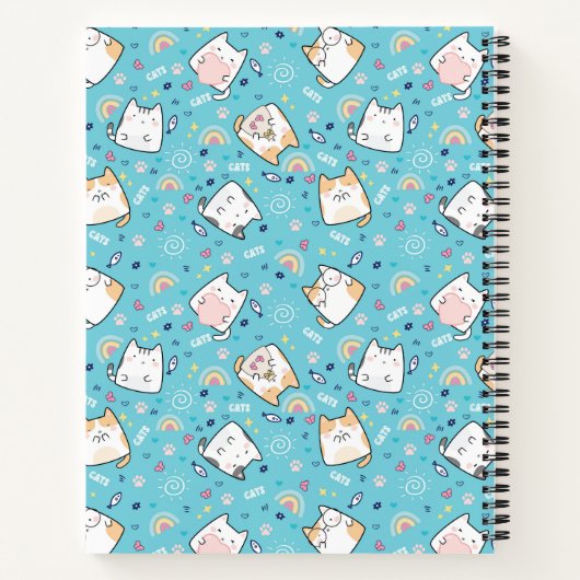 Cute Kitty Cat Pattern Whimsical Notitieboek (Achterkant)