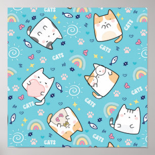 Cute Kitty Cat Pattern Whimsical Poster