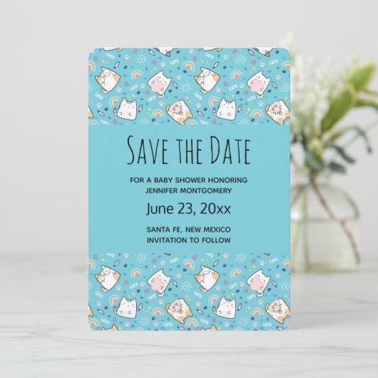 Cute Kitty Cat Pattern Whimsical Save The Date (Staand voorkant)