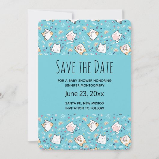 Cute Kitty Cat Pattern Whimsical Save The Date (Voorkant)