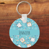 Cute Kitty Cat Pattern Whimsical Sleutelhanger (Voorkant)