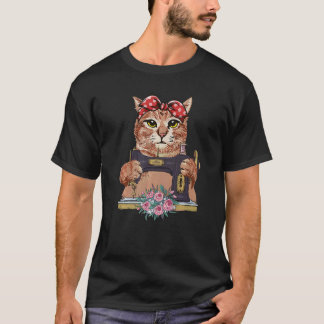 Cute Kitty Cat Quilting Sewing Machine Cat T-shirt