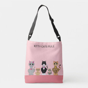 Cute Kitty Cat Team en kalligrafie op koraal & roz Crossbody Tas