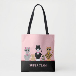 Cute Kitty Cat Team en kalligrafie op zwart-roze Draagtas