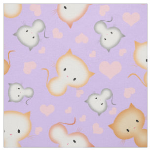 Cute Kitty Cats en Hearts Pattern Stof