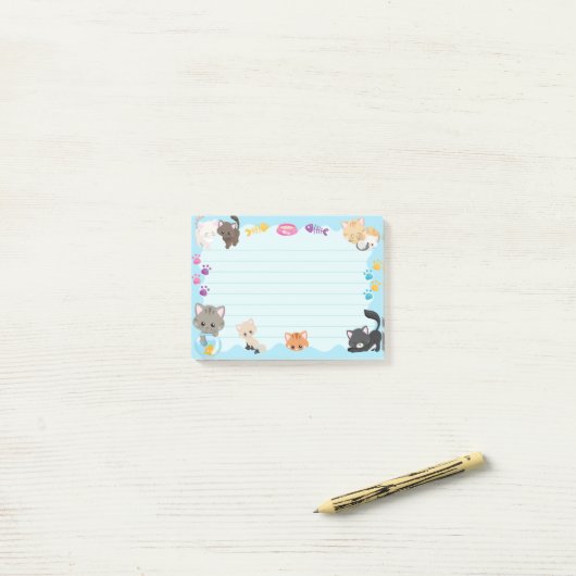 Cute Kitty Cats Paprint Baby Light Blue Post-it® Notes (Op bureau)