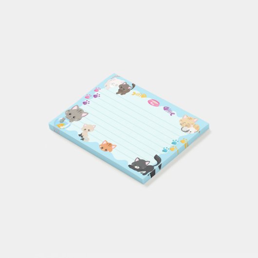 Cute Kitty Cats Paprint Baby Light Blue Post-it® Notes (Schuin)