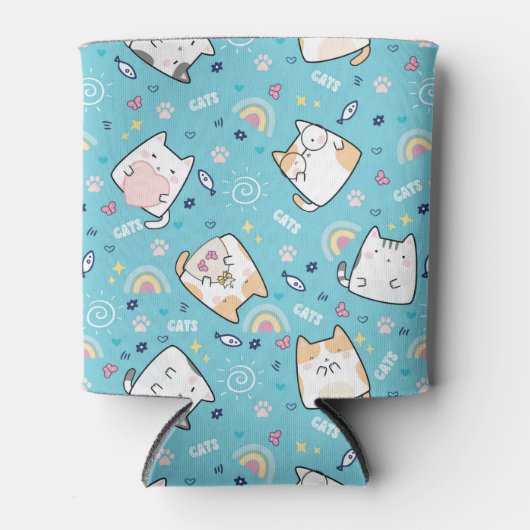 Cute Kitty Cats Whimsical Patroon Blikjeskoeler (Voorkant)