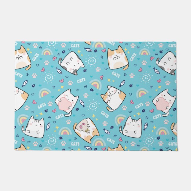 Cute Kitty Cats Whimsical Patroon Deurmat (Voorkant)
