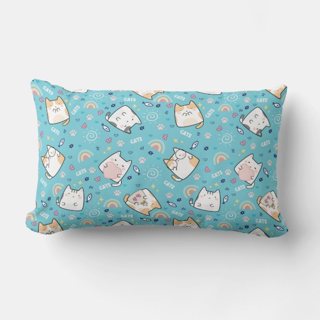 Cute Kitty Cats Whimsical Patroon Kussen (Voorkant)