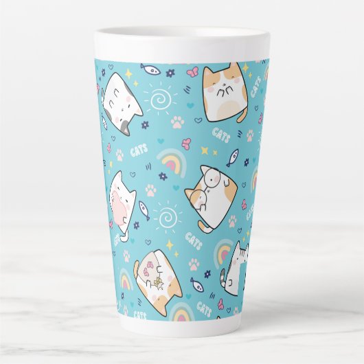 Cute Kitty Cats Whimsical Patroon Latte Mok (Voorkant)