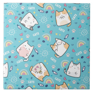 Cute Kitty Cats Whimsical Patroon Tegeltje