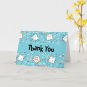 Cute Kitty Cats Whimsical Pattern Hartelijk dank Kaart (Gele Bloem)