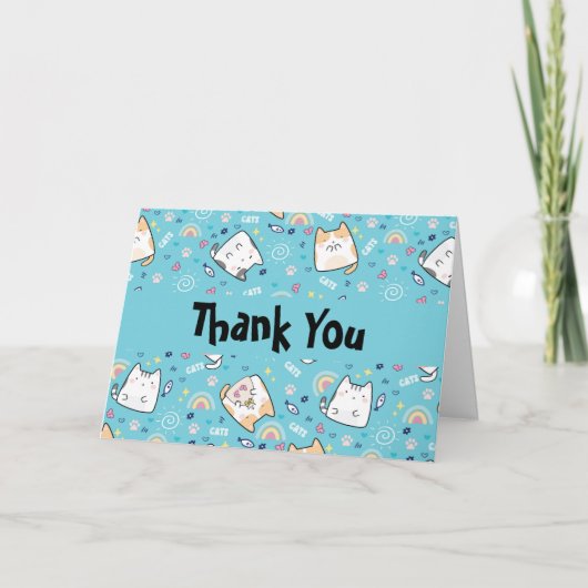 Cute Kitty Cats Whimsical Pattern Hartelijk dank Kaart (Voorkant)