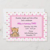 Cute Kitty Chat 1er Anniversaire Invitation pour f (Devant)
