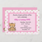 Cute Kitty Chat 1er Anniversaire Invitation pour f (Devant / Derrière)