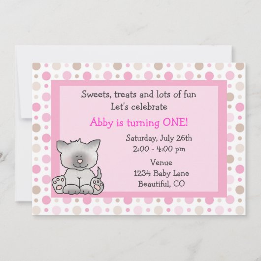 Cute Kitty Chat 1er Anniversaire Invitation pour f (Devant)