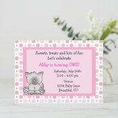 Cute Kitty Chat 1er Anniversaire Invitation pour f (Debout devant)
