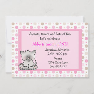 Cute Kitty Chat 1er Anniversaire Invitation pour f