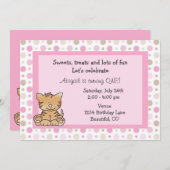 Cute Kitty Chat 1er Anniversaire Invitation pour f (Devant / Derrière)