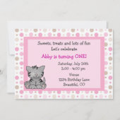 Cute Kitty Chat 1er Anniversaire Invitation pour f (Devant)