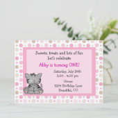 Cute Kitty Chat 1er Anniversaire Invitation pour f (Debout devant)